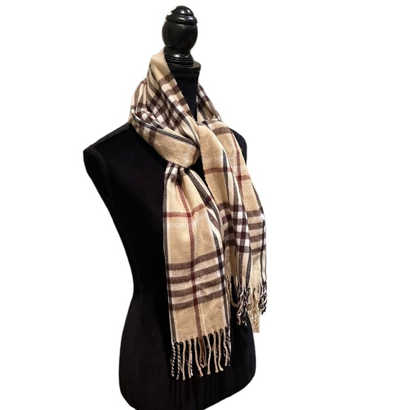 Unisex brown & beige plaid soft cold weather scarf gender neutral warm preppy - Picture 2 of 5